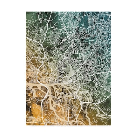 Michael Tompsett 'Hamburg Germany City Map Teal Orange' Canvas Art,24x32